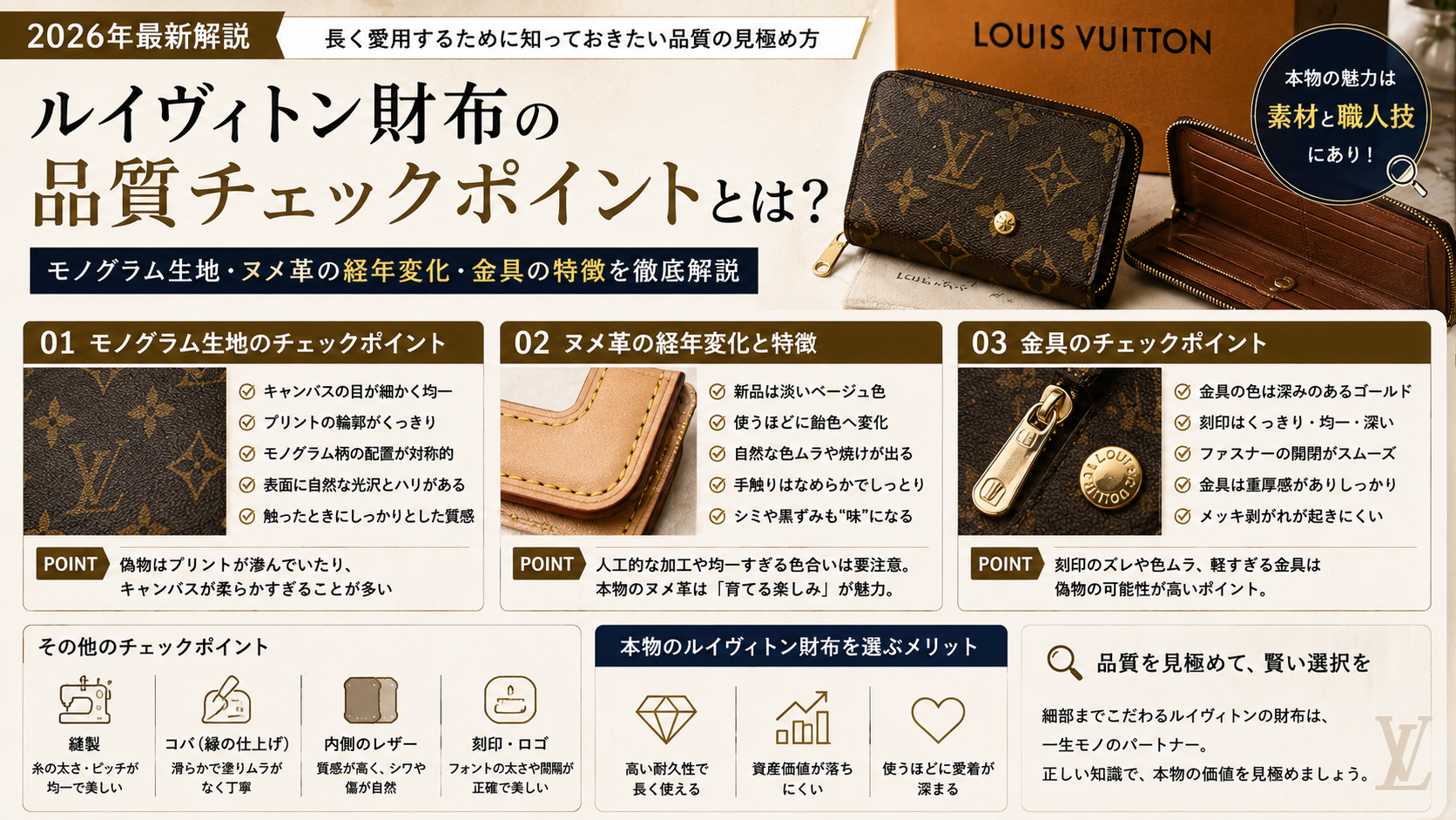 ルイヴィトン財布の素材・縫製・金具の品質チェックポイント