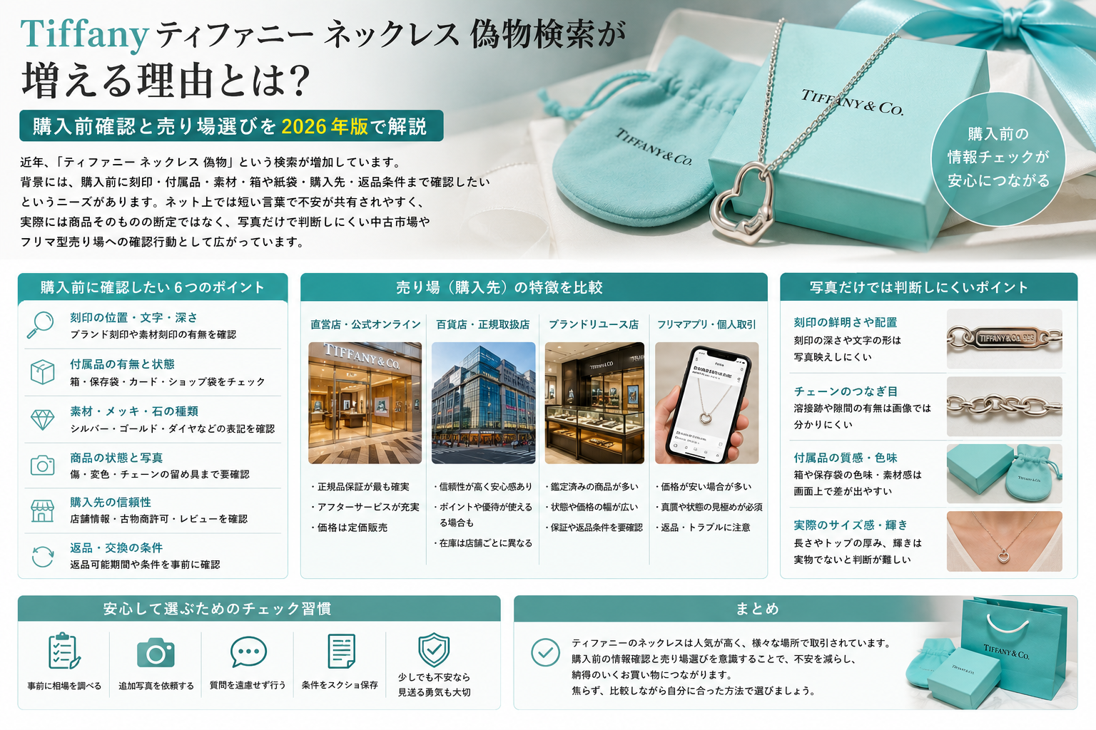 ティファニー ネックレス 偽物検索が増える背景を中古購入前確認と写真不足の見方から解説するイメージ